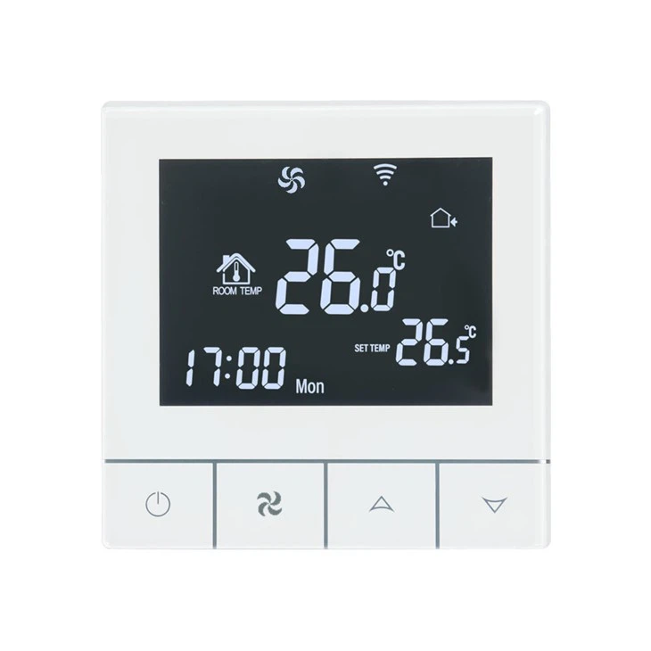 White Frame Black Backlight Smart Fan Coil Thermostat TGT79-AC